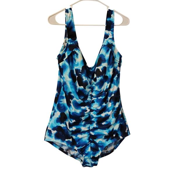 Maxine Of Hollywood Swimming Suit 1 Piece Woman's Plus Size 3x 22 24 Blue Tiedye - Picture 7 of 7
